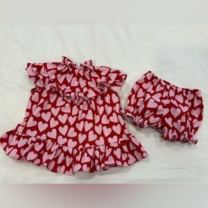 Handmade vintage style ruffle dress and bloomers | Toddler Valentines Outfit